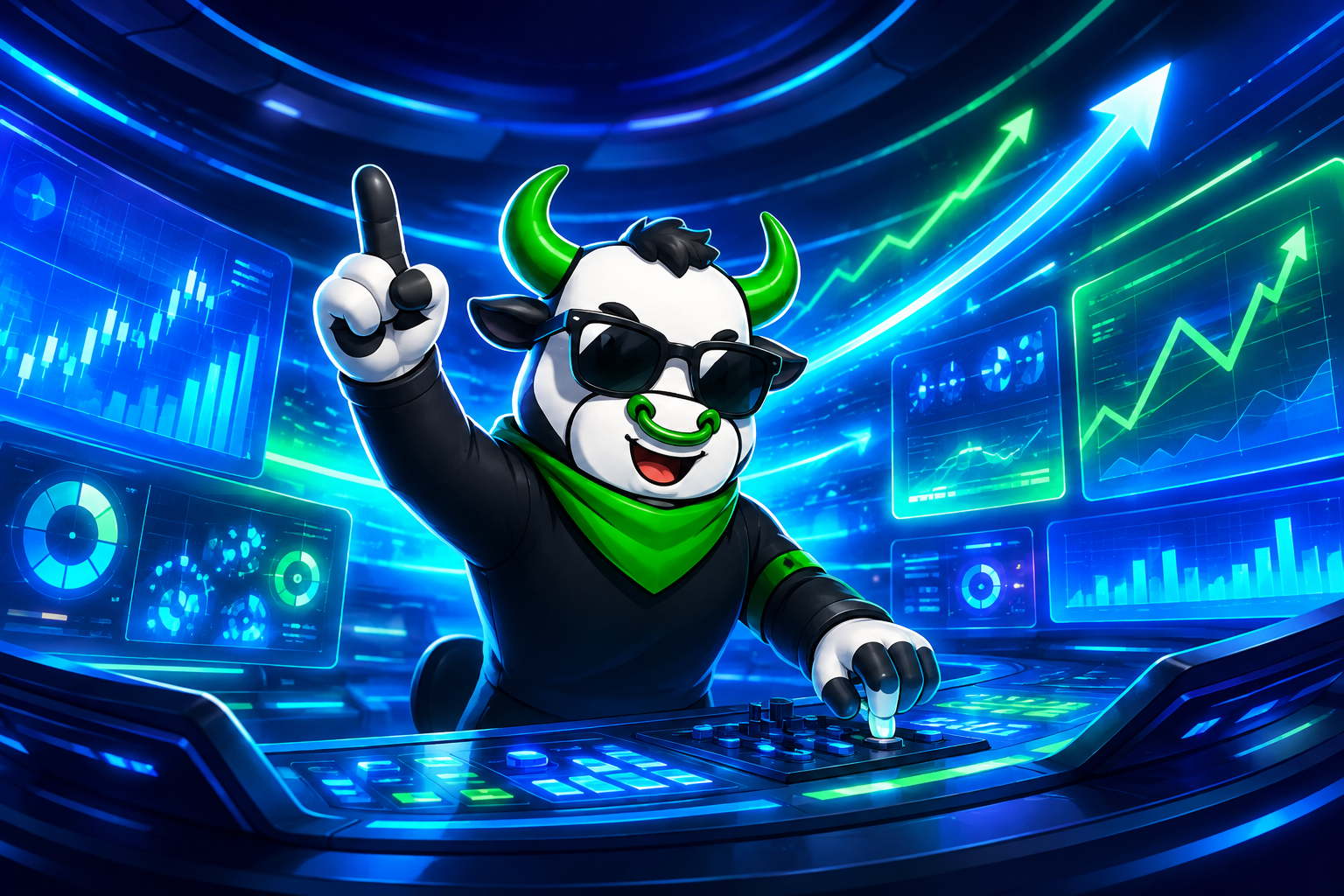 OnlyBulls at a glowing trading desk