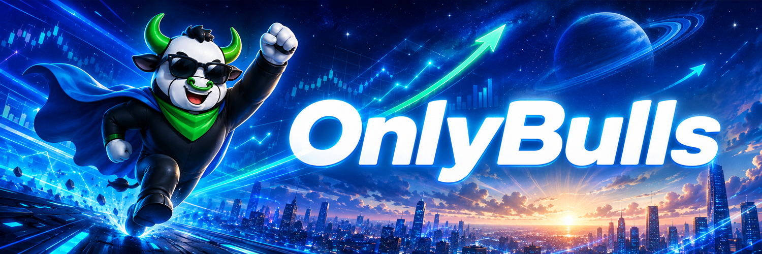 OnlyBulls banner — the mascot charging over a neon city skyline